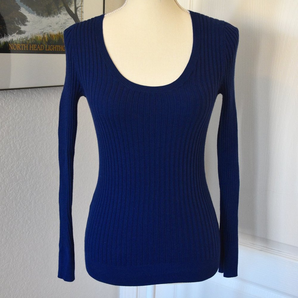 Victoria's Secret Ribbed Navy Sapphire Blue Scoop Neck Sweater